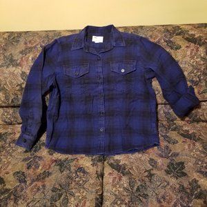 Tilley Endurables plaid/check, cotton flannel shirt/shacket, L, blue, black